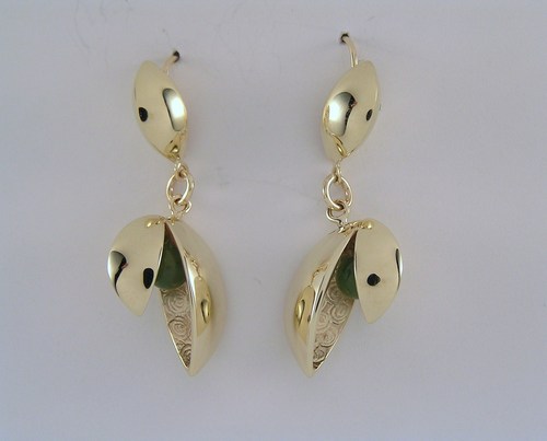 Gold and jade opening pod earrings